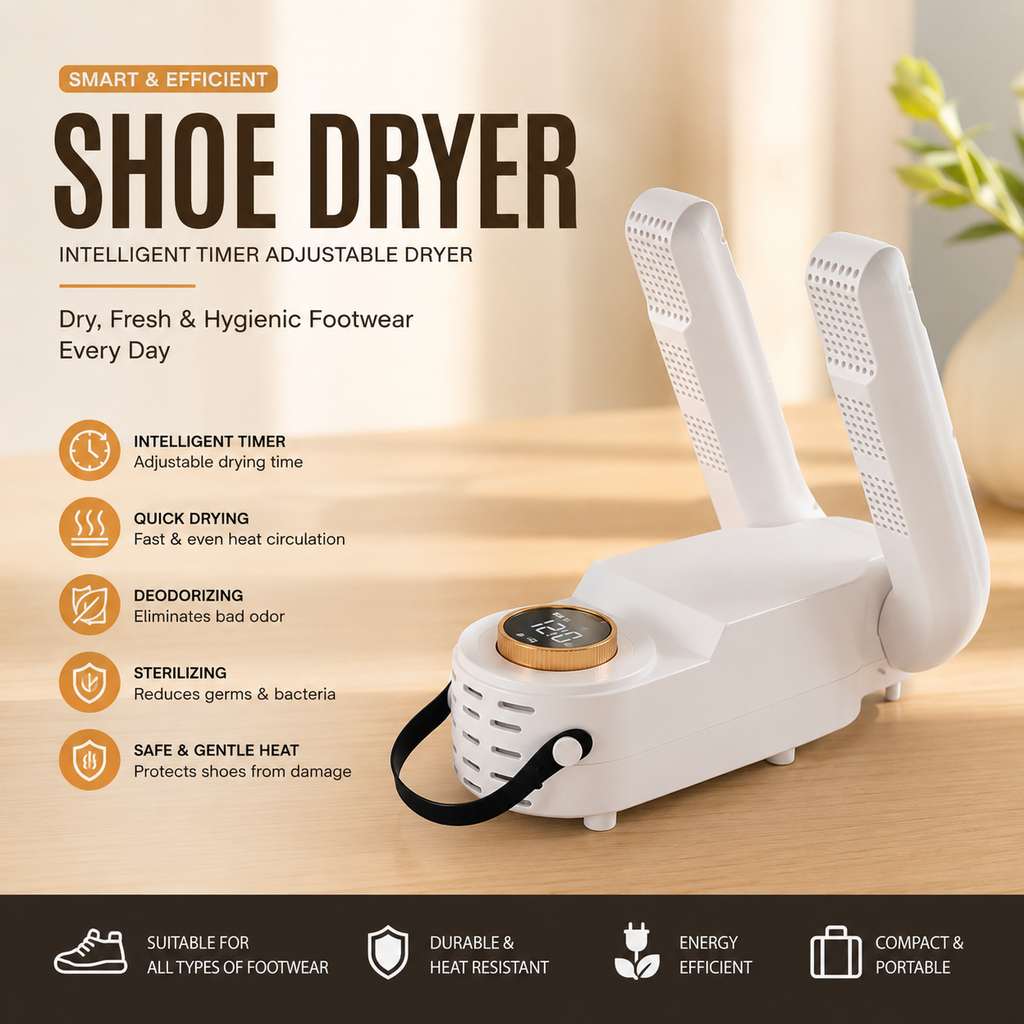 Portable Electric Shoe Dryer & Warmer – Smart Timer, Fast Drying